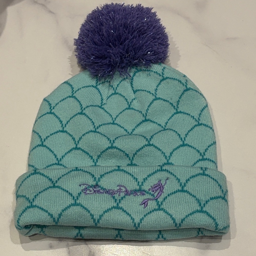 Disney Parks Little Mermaid Ariel Dinglehopper Pom Adult Beanie Knit Cap Hat NEW - Picture 2 of 11